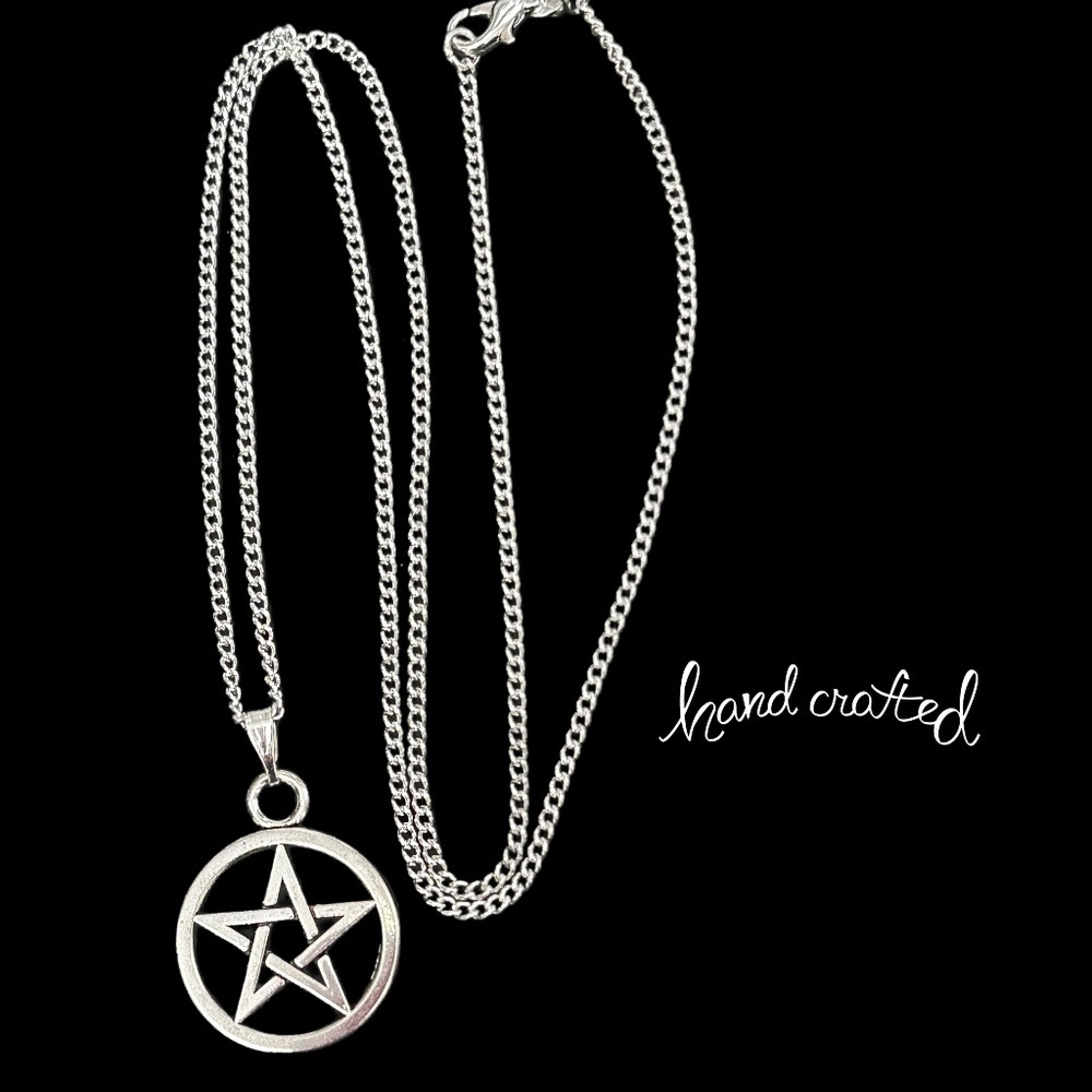 Hand Crafted Pentagram Necklace Silver Plate 20” Chain with Pendant NIP
